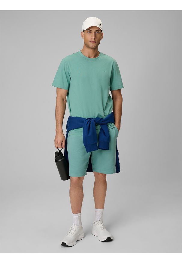 4f - 4F T-shirt regular gładki męski - miętowy XL. Okazja: na co dzień. Kolor: turkusowy. Materiał: materiał. Wzór: gładki. Styl: casual, klasyczny