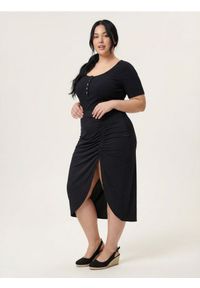 Sinsay - Spódnica midi z marszczeniem i rozcięciem Plus Size - czarny. Kolekcja: plus size. Kolor: czarny #1