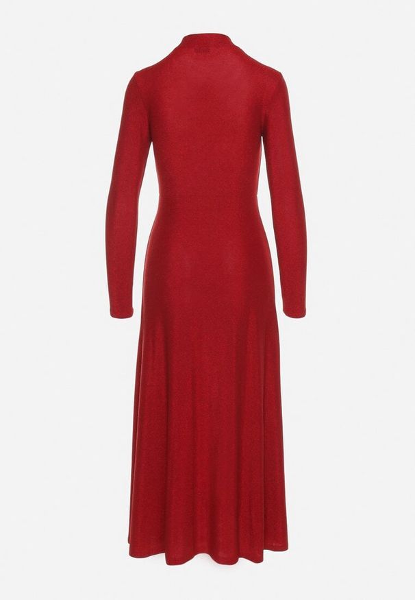 Born2be - Bordowa Sukienka z Wiskozą Ozdobiona Brokatem w Eleganckim Stylu Werirra. Okazja: na imprezę. Kolor: czerwony. Materiał: wiskoza. Wzór: aplikacja. Styl: elegancki