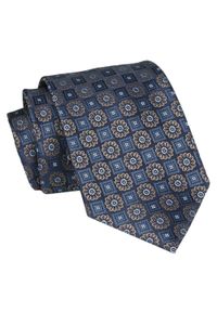 Męski Krawat - Granatowy w Geometryczny Wzór - Angelo di Monti. Kolor: niebieski. Materiał: tkanina. Wzór: geometria. Styl: wizytowy, elegancki