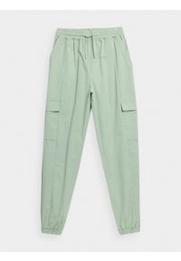 4f - Spodnie casual joggery damskie. Okazja: na co dzień. Kolor: zielony. Materiał: tkanina, elastan, materiał. Styl: casual