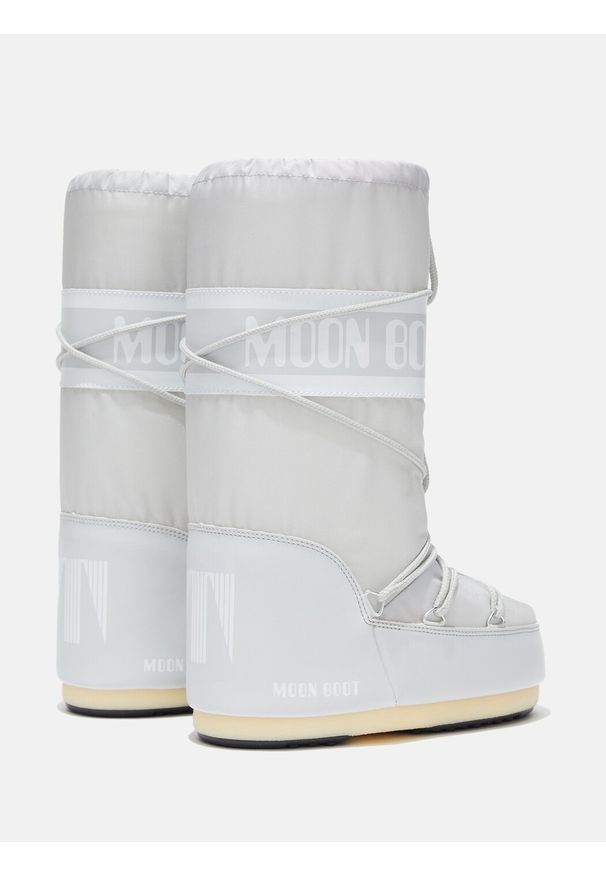 Moon Boot ICON NYLON BOOTS Śniegowce damskie. Wysokość cholewki: przed kolano. Zapięcie: sznurówki. Kolor: szary. Materiał: nylon. Szerokość cholewki: normalna. Sezon: zima. Styl: elegancki
