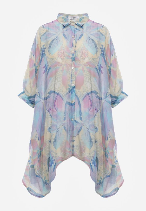 Born2be - Niebieska Oversizowa Koszula z Bawełną o Kroju Typu Nietoperz Nyletia. Okazja: na co dzień. Typ kołnierza: kołnierzyk klasyczny. Kolor: niebieski. Materiał: bawełna. Sezon: wiosna, lato. Styl: elegancki, klasyczny, casual