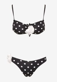 Born2be - Biało-Czarne Bikini w Kropki Biustonosz i Majtki Figi z Kwiatowymi Aplikacjami Moritia. Kolor: biały. Wzór: kwiaty, aplikacja, kropki #3