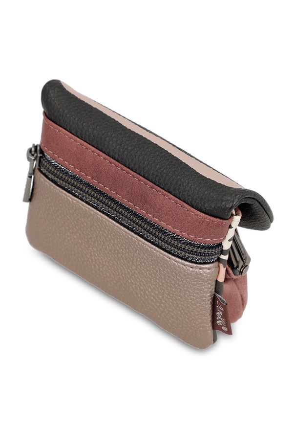 Portfel damski Anekke, portmonetka mała kompaktowa we wzorki na bilon, beżowy, 41819-016. Kolor: brązowy. Materiał: materiał. Wzór: aplikacja