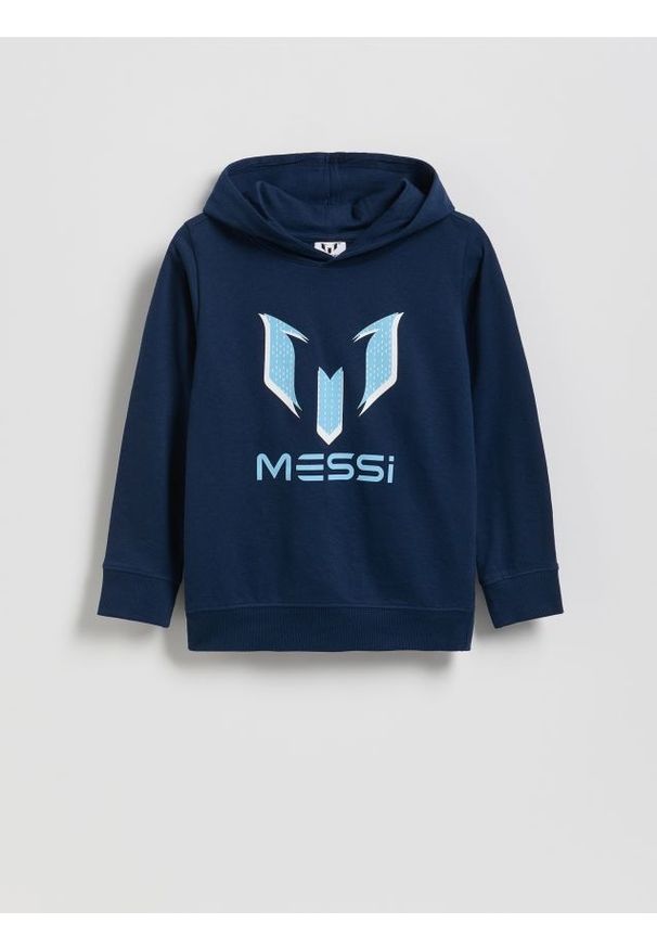 Reserved - Bluza z kapturem Messi - granatowy. Typ kołnierza: kaptur. Kolor: niebieski. Materiał: bawełna, dzianina