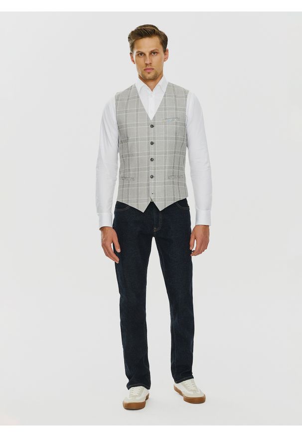 Pako Lorente - PAKO LORENTE – Szara kamizelka jednorzędowa w kratę. Kolor: szary