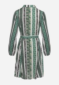 Born2be - Zielona Sukienka Koszulowa z Wiskozy Rozkloszowana z Materiałowym Paskiem Sigina. Okazja: do pracy. Kolor: zielony. Materiał: wiskoza, materiał. Długość rękawa: długi rękaw. Typ sukienki: koszulowe #2