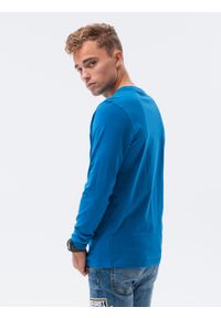 Ombre Clothing - Longsleeve męski bez nadruku L138 - niebieski - XL. Kolor: niebieski. Materiał: bawełna. Długość rękawa: długi rękaw. Styl: klasyczny #2