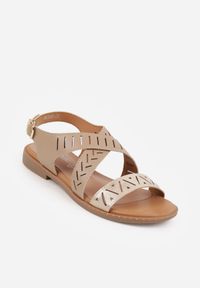 Born2be - Beżowe Sandały ze Skóry Naturalnej z Ażurowym Wzorem Elrinelin. Okazja: na co dzień, do pracy, na spotkanie biznesowe. Zapięcie: sprzączka. Kolor: beżowy. Materiał: skóra. Wzór: ażurowy. Styl: klasyczny, casual, biznesowy, elegancki #8