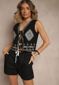 Renee - Czarne Szorty z Bawełny High Waist Elliorea. Okazja: na co dzień. Stan: podwyższony. Kolor: czarny. Materiał: bawełna. Styl: casual