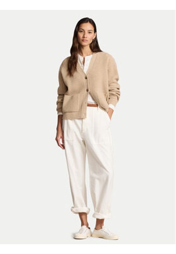 Polo Ralph Lauren Kardigan 211944515001 Beżowy Relaxed Fit. Typ kołnierza: polo. Kolor: beżowy. Materiał: wełna
