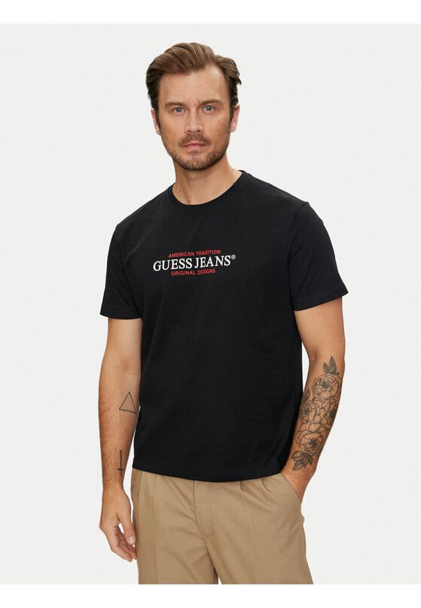 Guess Jeans T-Shirt M4YI42 K8FQ4 Czarny Regular Fit. Kolor: czarny. Materiał: bawełna