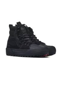 Buty do chodzenia męskie Vans Mte Sk8 hi Gore tex Blackout. Wysokość cholewki: za kostkę. Zapięcie: sznurówki. Kolor: czarny. Materiał: skóra, guma, tkanina. Szerokość cholewki: normalna. Technologia: Gore-Tex. Model: Vans SK8. Sport: turystyka piesza