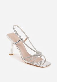 Renee - Srebrne Sandały VIES na Obcasie z Cyrkoniowymi Paseczkami Selvielle. Zapięcie: sprzączka. Kolor: srebrny. Materiał: skóra. Wzór: aplikacja. Sezon: lato. Obcas: na obcasie. Wysokość obcasa: średni #3