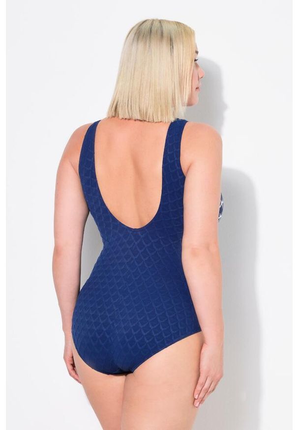 ULLA POPKEN - Damski Kostium kąpielowy rozgwiazdy miękkie miseczki ozdobny węzeł. Kolekcja: plus size. Kolor: niebieski. Materiał: poliamid, materiał, elastan