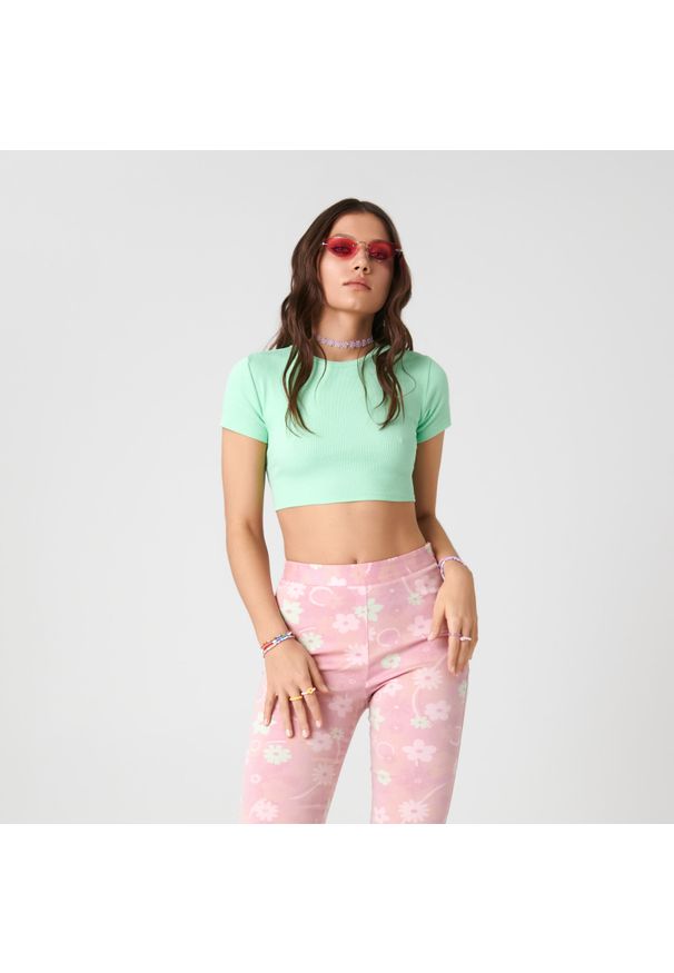Sinsay - Crop top z wiązaniem - Turkusowy. Kolor: turkusowy