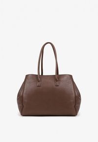 Renee - Brązowa Torebka Shopper z Dwoma Rączkami Ozdobiona Paskiem z Klamrą Remisse. Kolor: brązowy. Wzór: aplikacja. Styl: klasyczny, casual, elegancki. Rodzaj torebki: na ramię