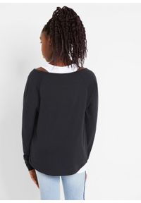Shirt dziewczęcy z topem (2 części), bawełna organiczna bonprix czarno-biały z nadrukiem. Kolor: czarny. Materiał: bawełna. Wzór: nadruk #2