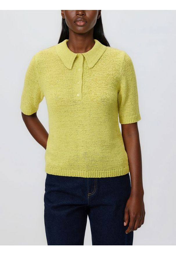 Reserved - Sweter z krótkim rękawem - zielony. Kolor: zielony. Materiał: dzianina. Długość rękawa: krótki rękaw. Długość: krótkie