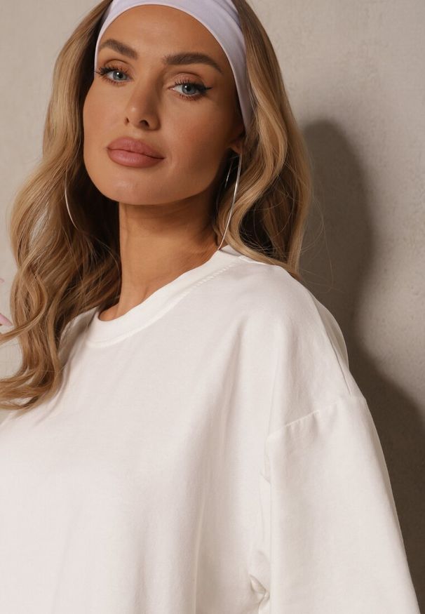 Renee - Jasnobeżowy Komplet z Bawełny T-shirt z Rozcięciami i Spodnie o Szerokim Kroju Elpiola. Kolor: beżowy. Materiał: bawełna