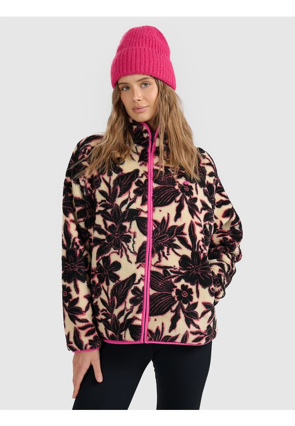 4f - 4F Polar sherpa ze stójką oversize damski - multikolor L. Typ kołnierza: kołnierzyk stójkowy. Kolekcja: plus size. Kolor: wielokolorowy. Materiał: polar. Sezon: zima