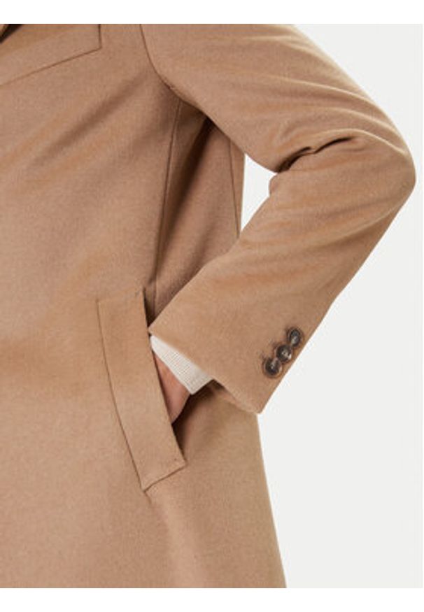 BOSS Płaszcz wełniany Hyde 50549187 Beżowy Slim Fit. Kolor: beżowy. Materiał: wełna