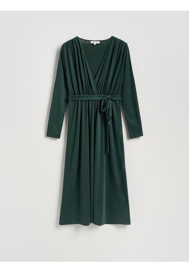 Reserved - Sukienka midi z modalem - morski. Kolor: morski. Materiał: dzianina. Długość: midi