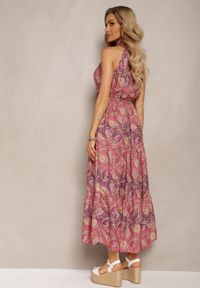 Renee - Fioletowo-Różowa Sukienka w Stylu Boho Bez Rękawów z Gumką w Pasie i Wiązaniem przy Dekolcie Yisa. Kolor: fioletowy. Materiał: tkanina. Długość rękawa: bez rękawów. Sezon: lato. Styl: boho #3