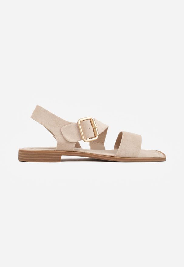 Renee - Beżowe Sandały na Płaskiej Podeszwie ze Skośnym Paskiem i Klamerką Iphislia. Okazja: na co dzień. Zapięcie: pasek. Kolor: beżowy. Obcas: na płaskiej podeszwie. Styl: casual, elegancki