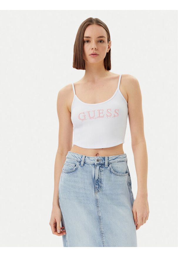 Guess Top V5GP16 K8RT2 Biały Regular Fit. Kolor: biały. Materiał: wiskoza