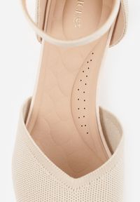 Renee - Beżowe Czółenka z Tkaniny VICES na Niskim Obcasie z Paskiem Wokół Kostki i Wkładką Soft-Step Xylieth. Okazja: na co dzień. Zapięcie: pasek. Kolor: beżowy. Materiał: tkanina. Obcas: na obcasie. Styl: casual, elegancki. Wysokość obcasa: niski #3