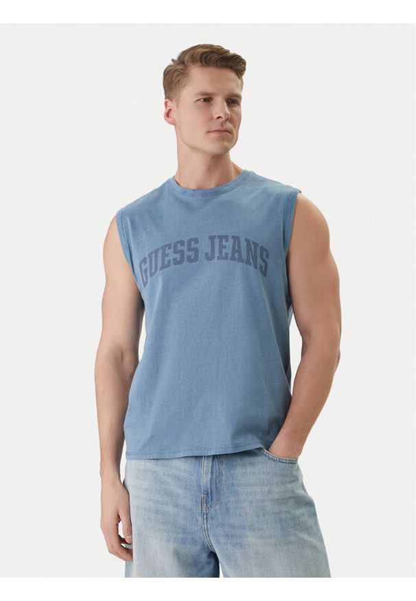 Guess Jeans Tank top M6GPB2 K8FQ4 Niebieski Regular Fit. Kolor: niebieski. Materiał: bawełna
