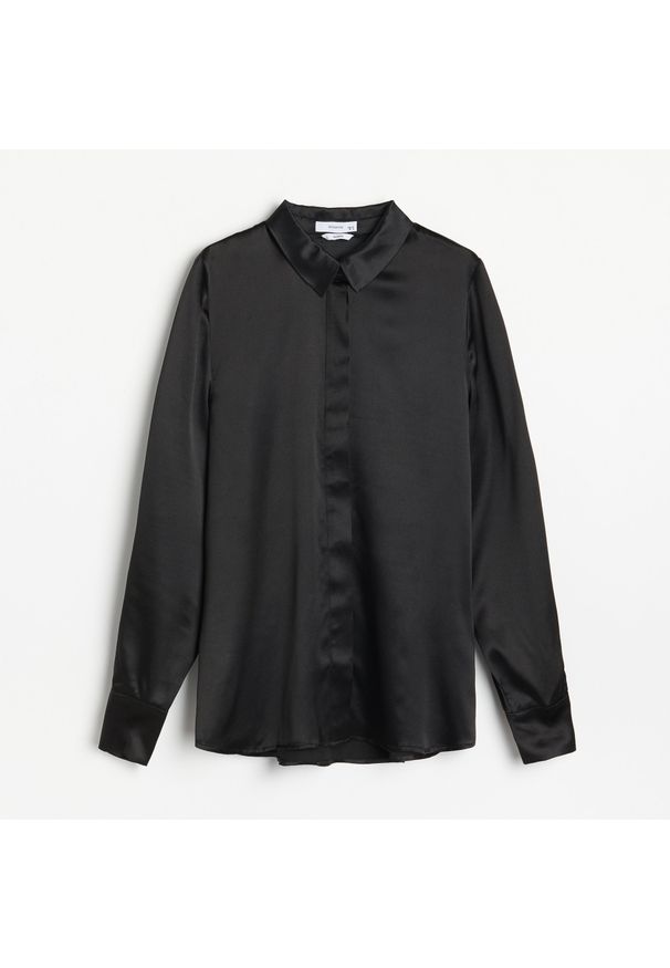Reserved - PREMIUM Jedwabna koszula - Czarny. Kolor: czarny. Materiał: jedwab
