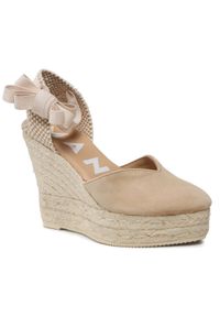 Manebi Espadryle Heart-Shaped Wedge Espadrilles M 1.1 WH Beżowy. Kolor: beżowy. Materiał: zamsz, skóra