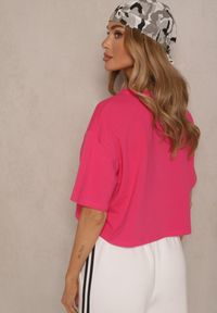 Renee - Różowy T-shirt o Fasonie Cropped Oversize Brighta. Kolor: różowy. Materiał: jeans #4