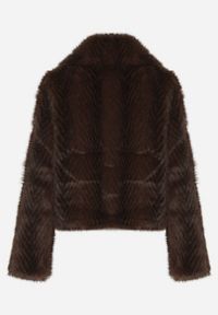 Born2be - Brązowa Kurtka Futerko o Prostym Kroju z Zapięciem na Suwak Tusiviela. Okazja: na co dzień. Typ kołnierza: golf. Kolor: brązowy. Materiał: futro. Styl: casual, elegancki #3