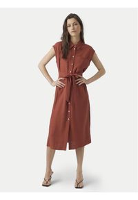 Vero Moda Sukienka koszulowa Mymilo 10282532 Czerwony Regular Fit. Kolor: czerwony. Materiał: len. Typ sukienki: koszulowe
