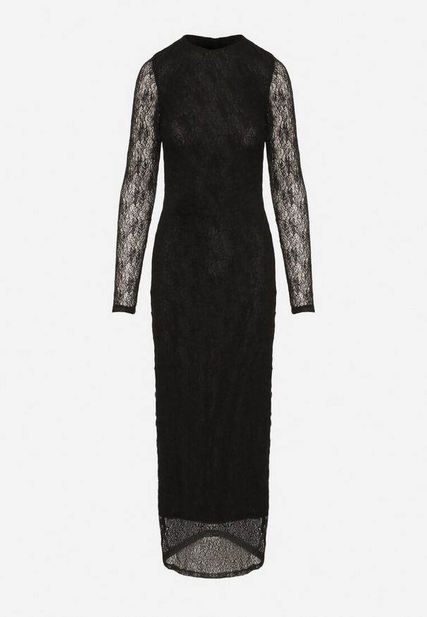 Born2be - Czarna Dopasowana Sukienka Koronkowa z Długim Rękawem Zenika. Kolor: czarny. Materiał: koronka. Długość rękawa: długi rękaw. Wzór: koronka. Sezon: zima, wiosna, jesień. Styl: elegancki