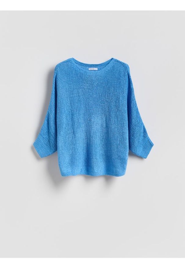 Reserved - Gładki sweter - jasnoniebieski. Kolor: niebieski. Materiał: dzianina. Wzór: gładki