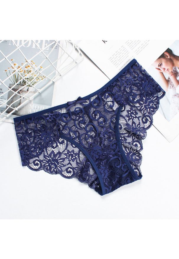 Intica - Koronkowe majtki damskie z delikatnego materiału Taline. Kolor: niebieski. Materiał: materiał, koronka. Wzór: koronka