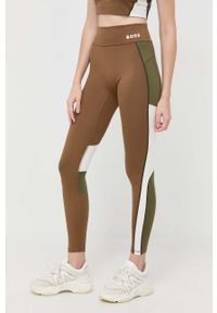 BOSS legginsy x Alica Schmidt damskie kolor brązowy z nadrukiem. Kolor: brązowy. Materiał: materiał, dzianina. Wzór: nadruk. Sport: fitness #1