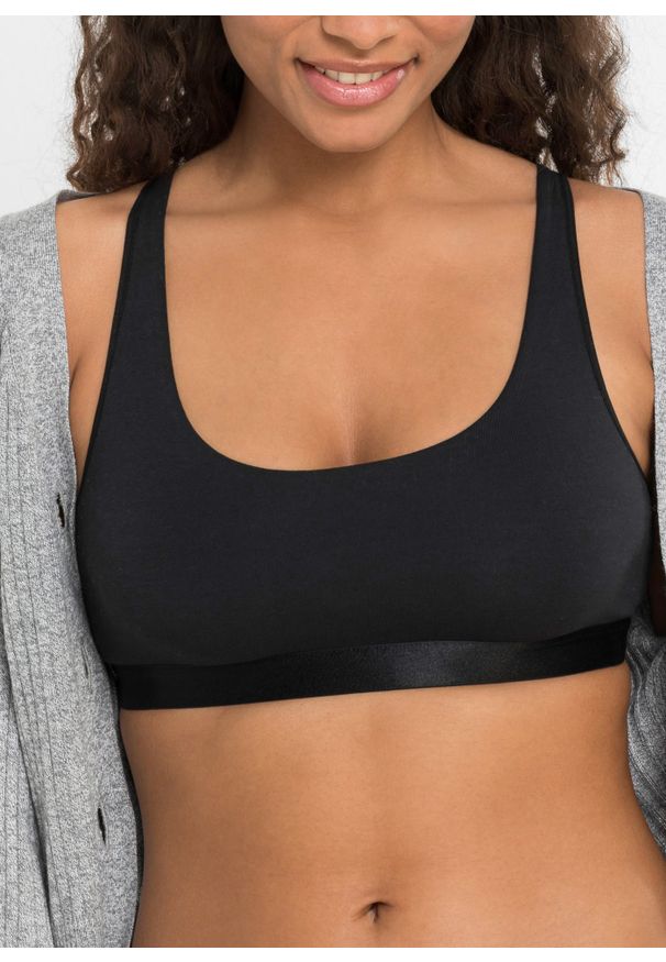 bonprix - Biustonosz bustier z bawełny organicznej (2 szt.). Kolor: czarny. Materiał: bawełna