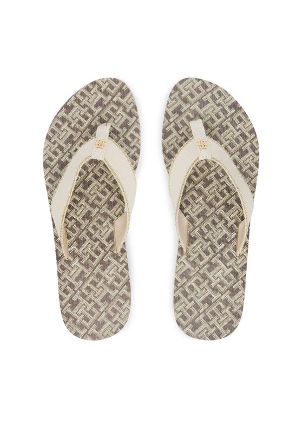 TOMMY HILFIGER - Tommy Hilfiger Japonki Monogram Mid Wedge Sandal FW0FW09419 Kremowy. Kolor: kremowy. Materiał: syntetyk
