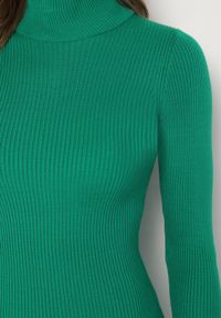 Born2be - Zielona Prążkowana Sukienka Mini Sweterkowa z Golfem Agoain. Typ kołnierza: golf. Kolor: zielony. Materiał: prążkowany. Długość rękawa: długi rękaw. Sezon: jesień, zima. Typ sukienki: dopasowane. Długość: mini #5