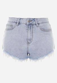 Renee - Niebieskie Jeansowe Szorty z Bawełną High Waist z Postrzępionymi Nogawkami Calamailt. Okazja: na co dzień. Stan: podwyższony. Kolor: niebieski. Materiał: bawełna, jeans. Styl: casual #2