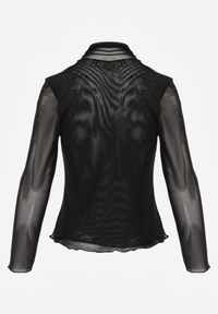 Renee - Czarna Siateczkowa Bluzka Longsleeve z Golfem o Dopasowanym Kroju Yenlea. Typ kołnierza: golf. Kolor: czarny. Materiał: skóra, materiał. Długość rękawa: długi rękaw #4