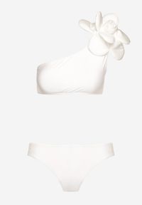 Renee - Białe Bikini 2-Częściowe Stanik z Aplikacją Kwiatu na Jedno Ramię Majtki Typu Figi Valmelba. Kolor: biały. Wzór: aplikacja, kwiaty #3
