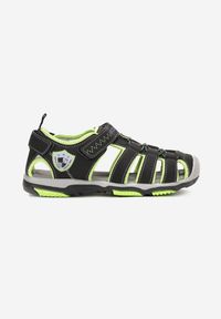 Born2be - Czarno-Zielone Sandały w Sportowym Stylu ze Skórzaną Wkładką i Rzepami Lenila. Zapięcie: rzepy. Kolor: czarny. Materiał: skóra. Styl: sportowy