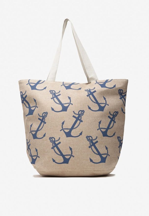 Renee - Beżowa Torebka Tote z Marynarskim Nadrukiem w Kotwice Rosalux. Kolor: beżowy. Wzór: nadruk. Styl: elegancki, casual